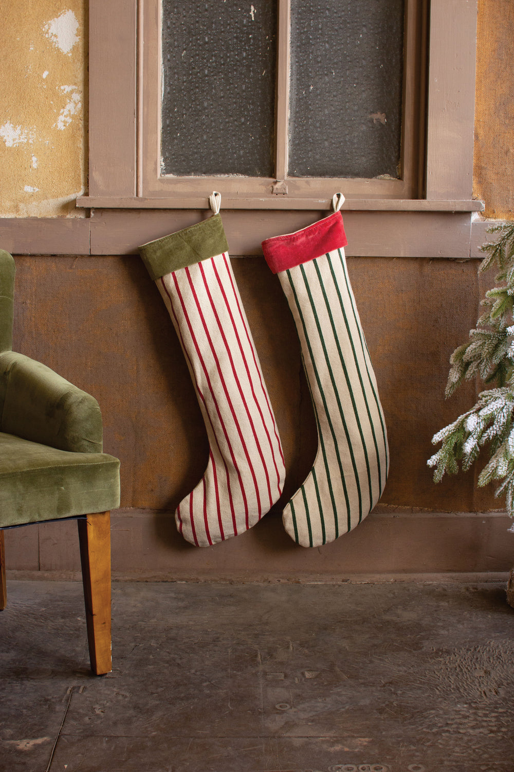 Kalalou Lighting NRV2168  Set Of Two Giant Striped Christmas Stockings Home Decor Bronze / Dark