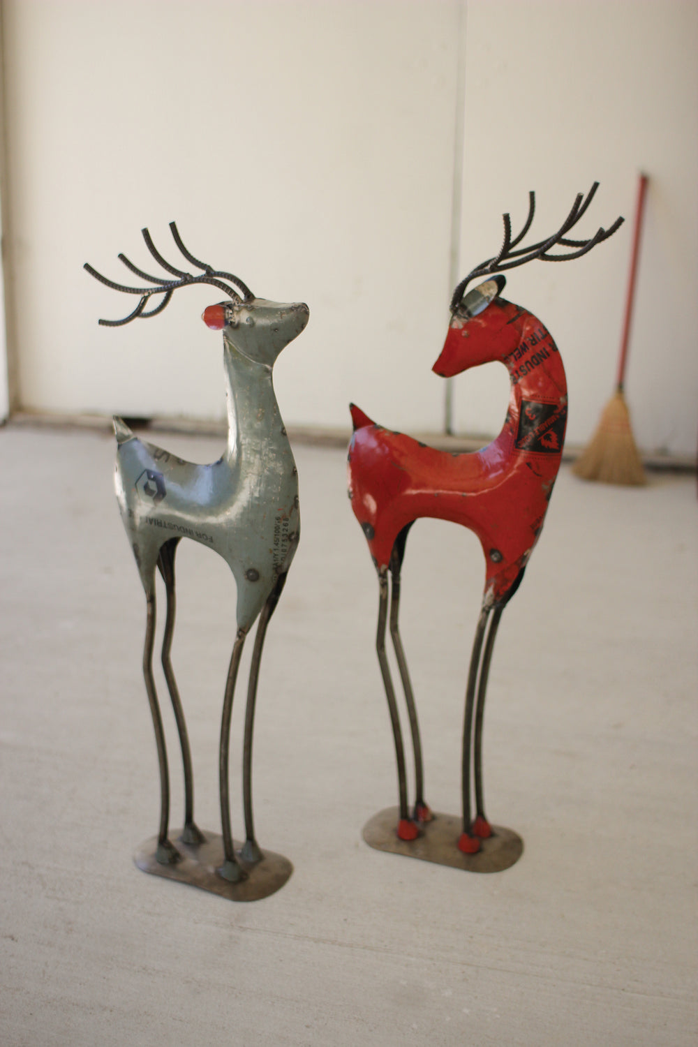 Kalalou Lighting NTM1152  Set Of Two Recycled Red Deer Home Decor Bronze / Dark