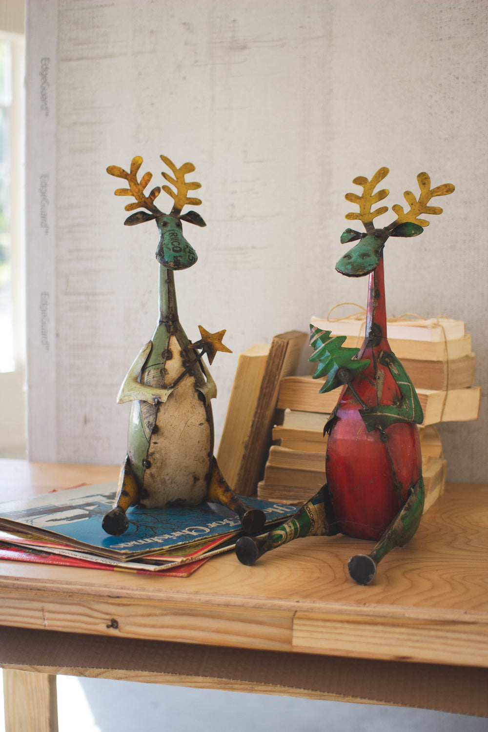 Kalalou Lighting NTM1181  Set Of Two Recycled Sitting Moose Home Decor Bronze / Dark