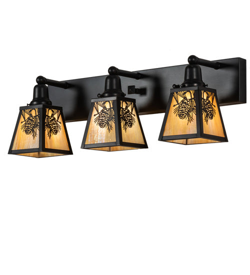 Meyda Tiffany Winter Pine 230172 Bath Vanity Light 28 in. wide - Craftsman Brown,Oil Rubbed Bronze
