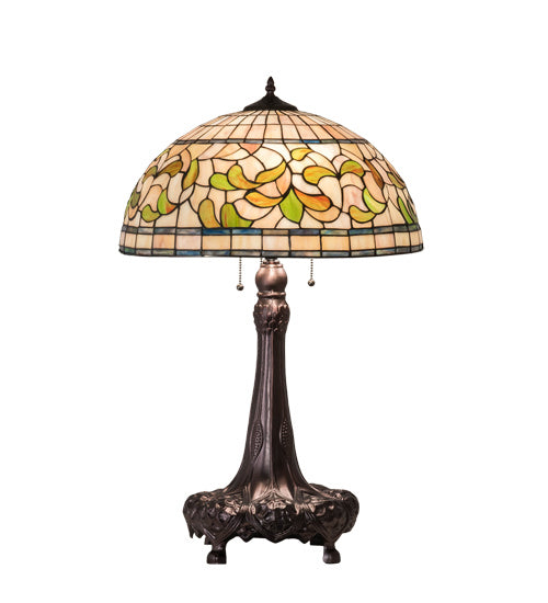 Meyda Tiffany Lighting 230449 Tiffany Turning Leaf Three Light Table Lamp Lamp Bronze / Dark
