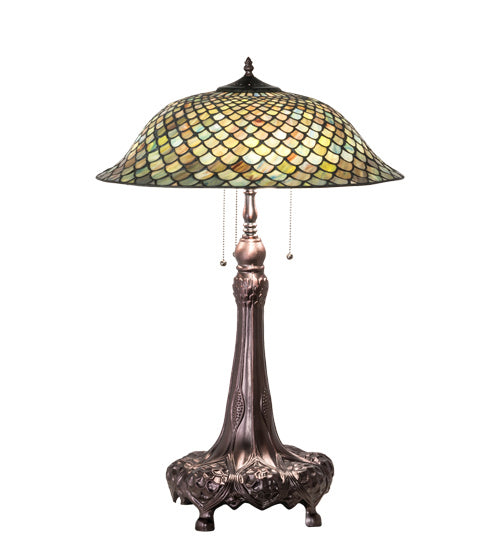 Meyda Tiffany Lighting 230465 Tiffany Fishscale Three Light Table Lamp Lamp Bronze / Dark