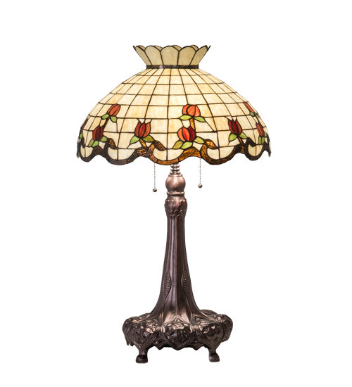 Meyda Tiffany Lighting 230473 Roseborder Three Light Table Lamp Lamp Bronze / Dark