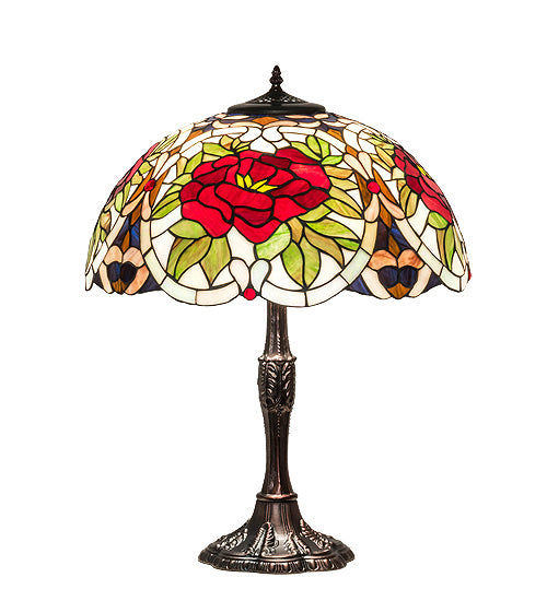 Meyda Tiffany Lighting 232798 Renaissance Rose Three Light Table Lamp Lamp Bronze / Dark