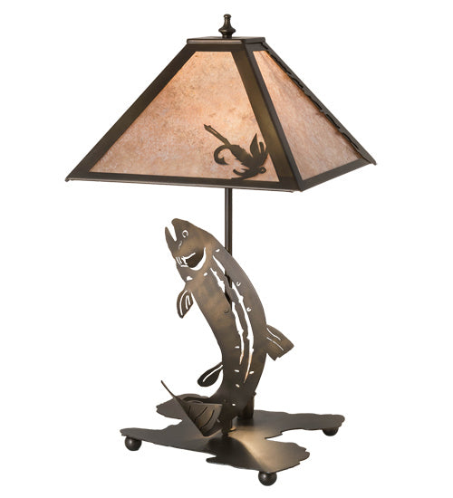 Meyda Tiffany Lighting 32531 Leaping Trout Two Light Table Lamp Lamp Copper/Antique/Verde