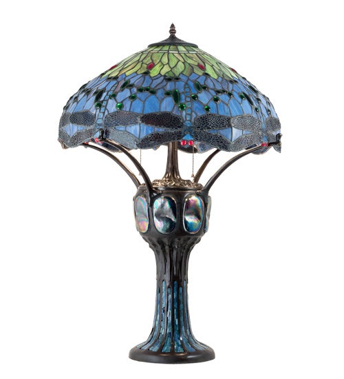 Meyda Tiffany Lighting 37946 Hanginghead Dragonfly Three Light Table Lamp Lamp Bronze / Dark