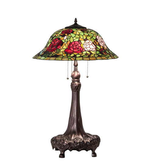 Meyda Tiffany Lighting 71388 Tiffany Rosebush Three Light Table Lamp Lamp Bronze / Dark