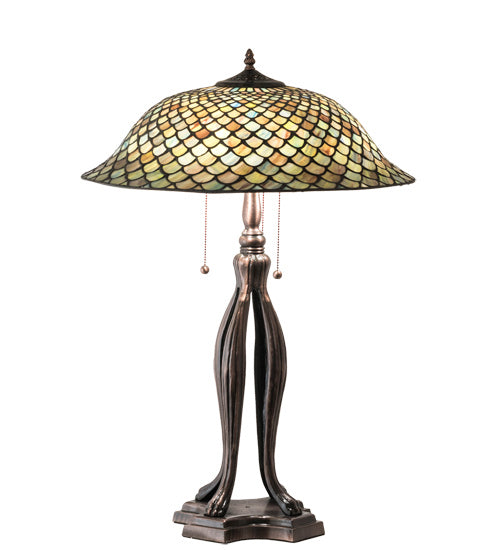 Meyda Tiffany Lighting 98134 Fishscale Three Light Table Lamp Lamp Bronze / Dark