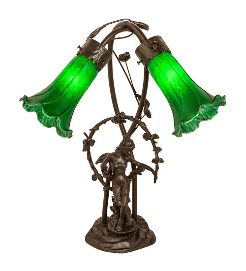 Meyda Tiffany Lighting 109514 Green Two Light Table Lamp Lamp Bronze / Dark