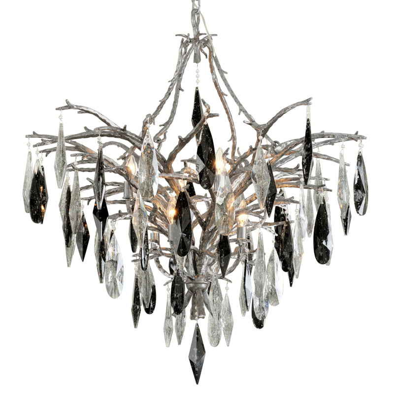 Corbett Nera 306-08 Chandelier Light - Blackened Silver Leaf