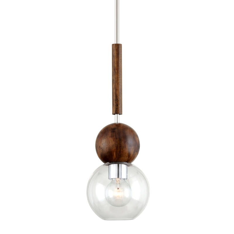 Troy Arlo F7672 Pendant Light - Polished Ss And Natural Acacia