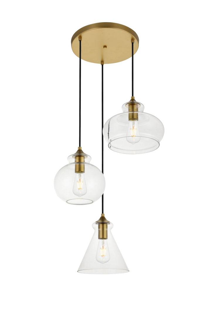 Elegant DESTRY LD2247BR Pendant Light - Brass And Clear