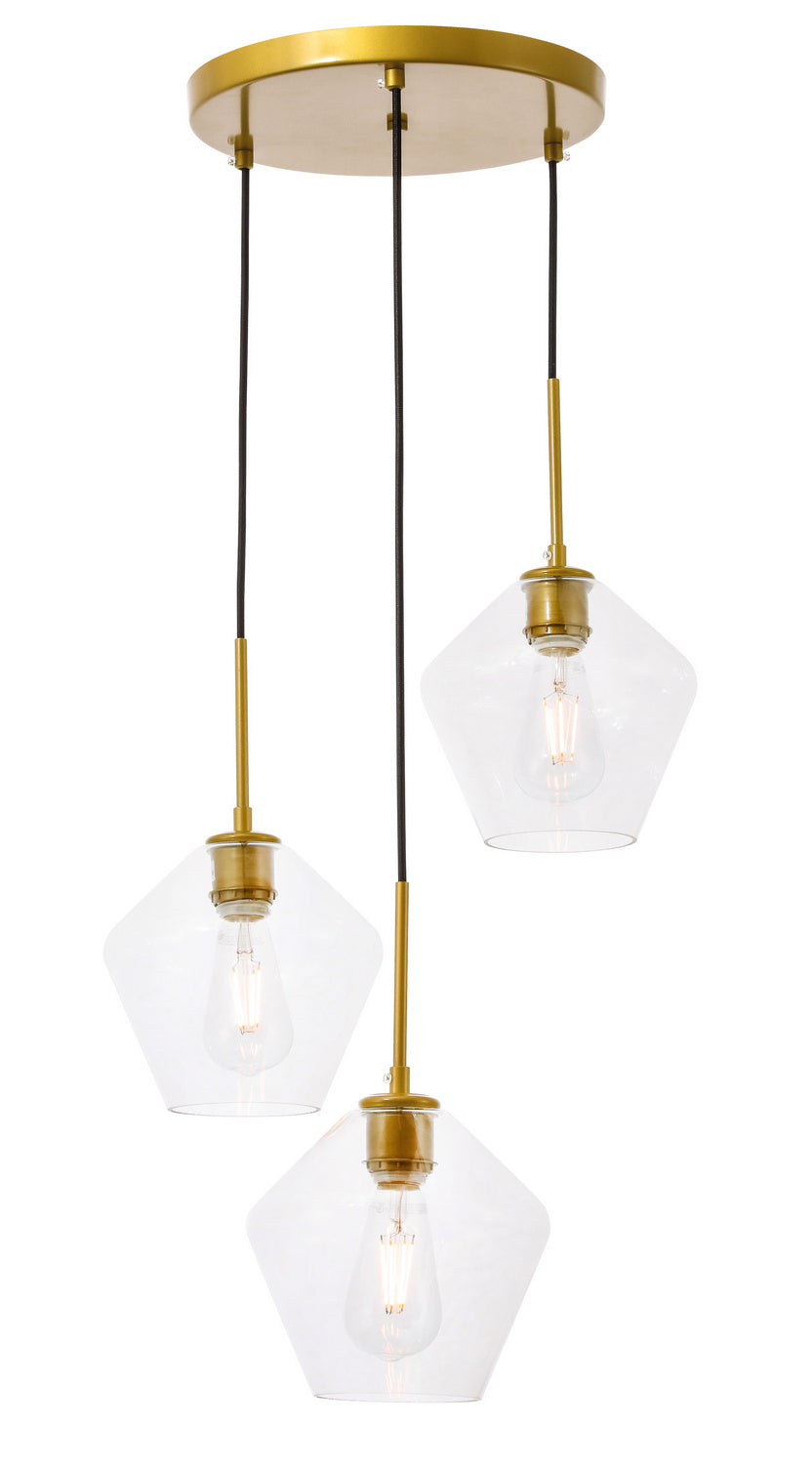 Elegant Gene LD2258BR Pendant Light - Brass And Clear Glass