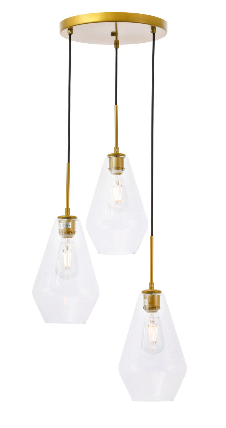 Elegant Gene LD2262BR Pendant Light - Brass And Clear Glass