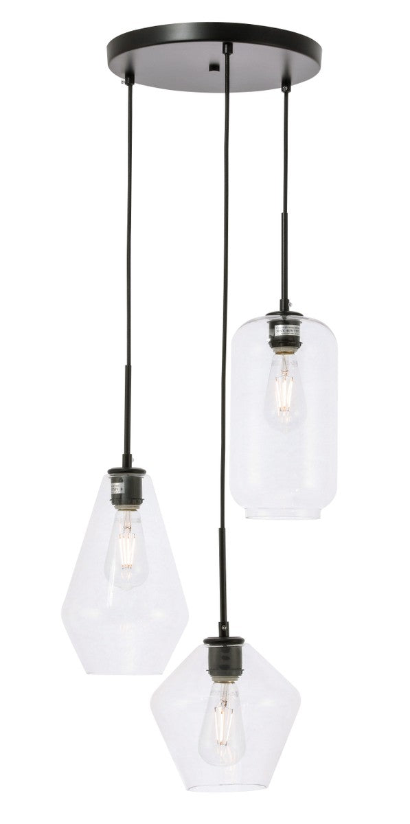 Elegant Gene LD2268BK Pendant Light - Black And Clear Glass