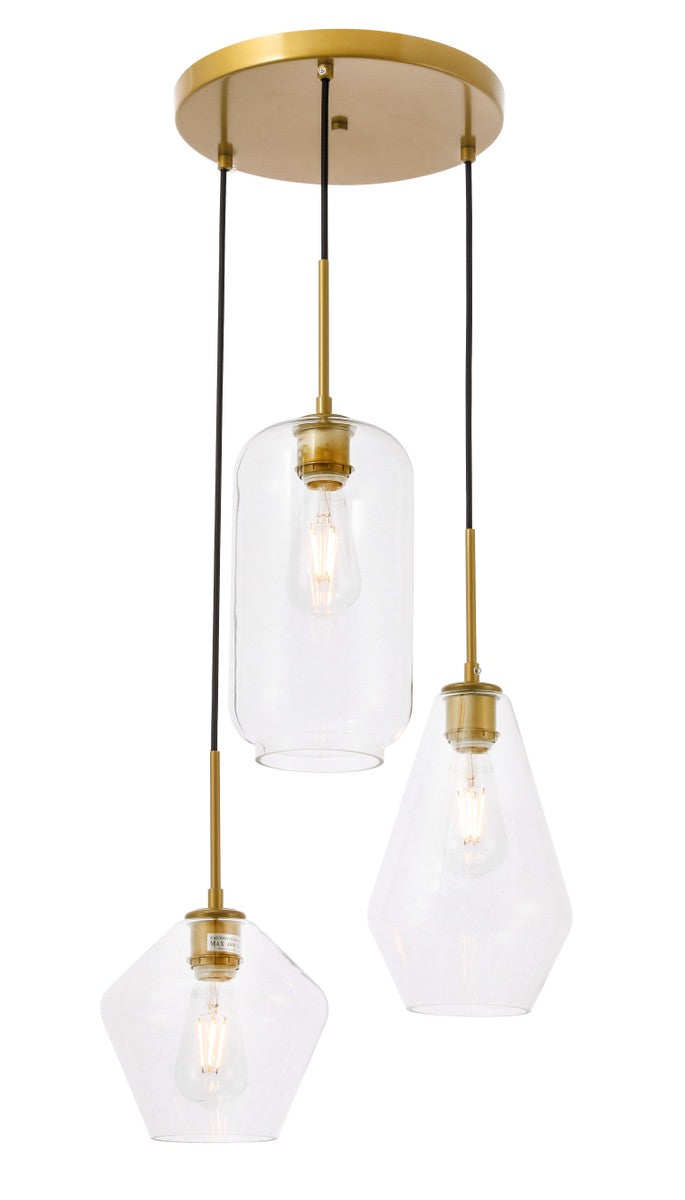 Elegant Gene LD2268BR Pendant Light - Brass And Clear Glass