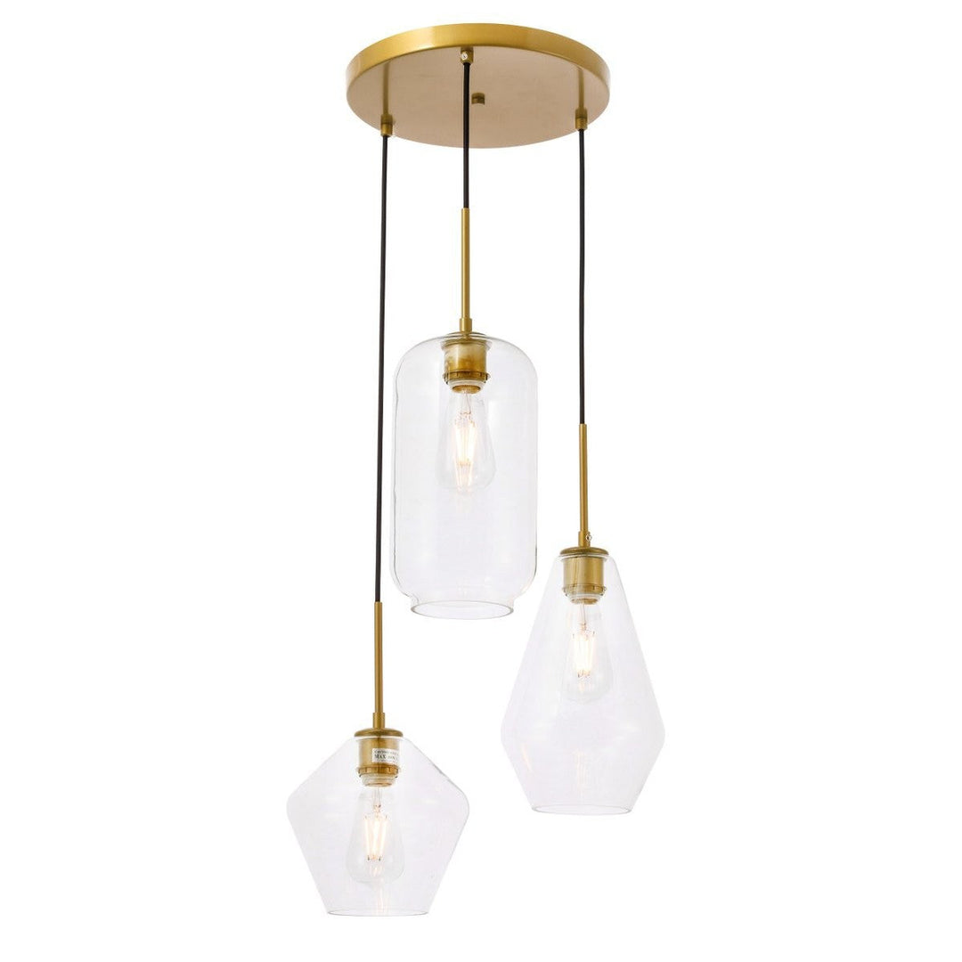 Elegant Gene LD2268BR Pendant Light - Brass And Clear Glass