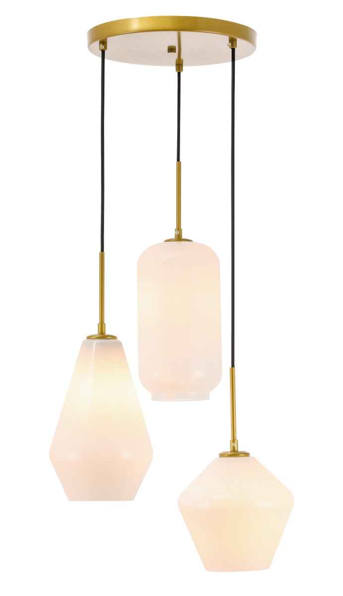 Elegant Gene LD2269BR Pendant Light - Brass And Frosted White Glass