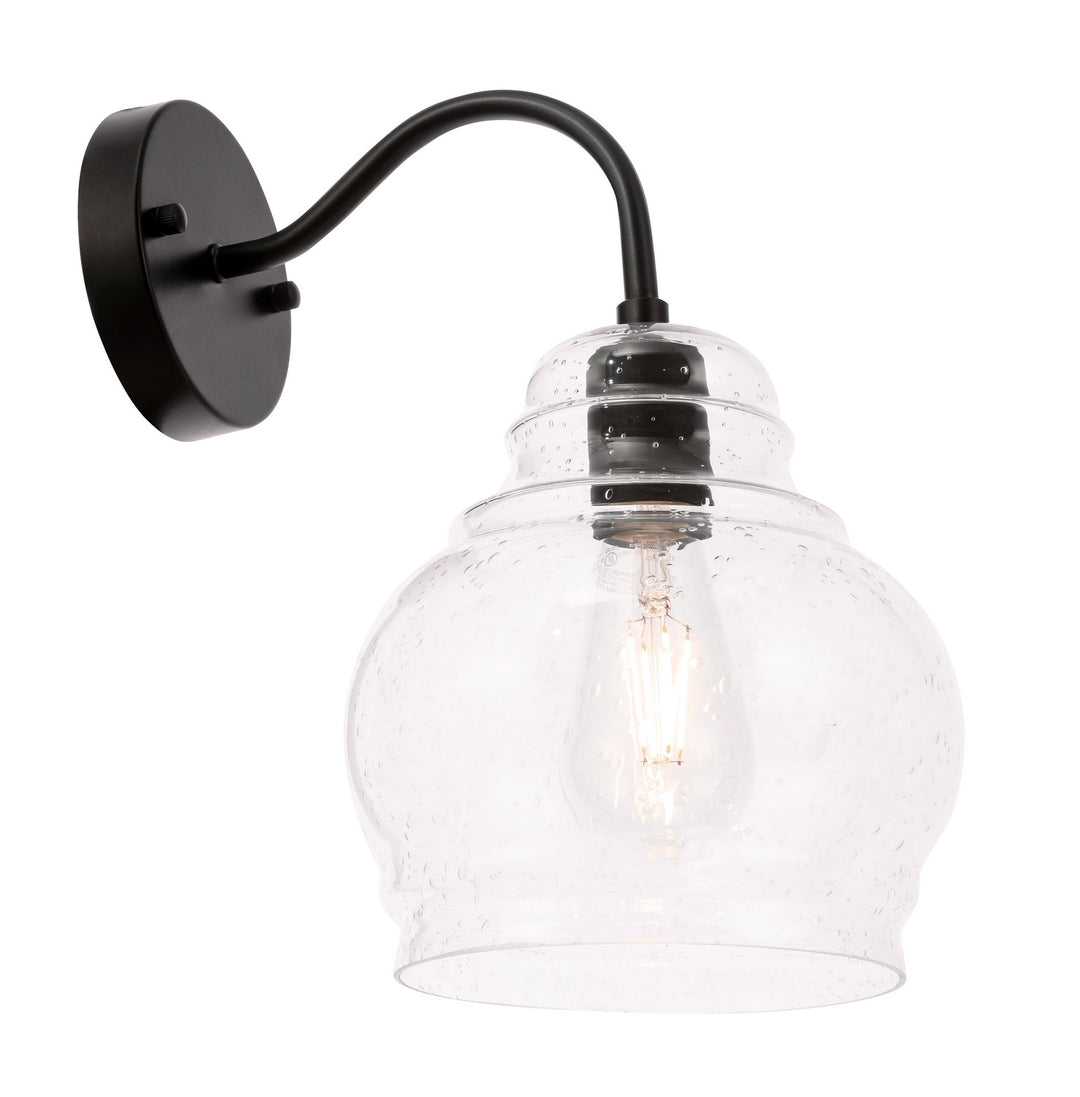 Elegant Pierce LD6192BK Wall Sconce Light - Black And Clear Seeded Glass