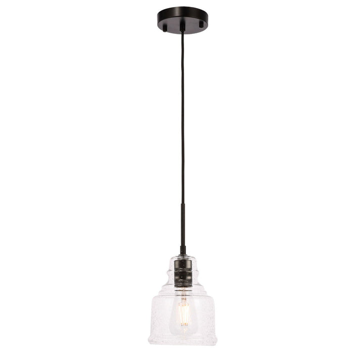 Elegant Pierce LD6195BK Pendant Light - Black And Clear Seeded Glass