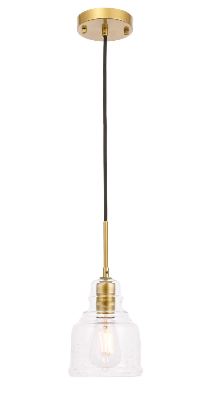 Elegant Pierce LD6197BR Pendant Light - Brass And Clear Seeded Glass