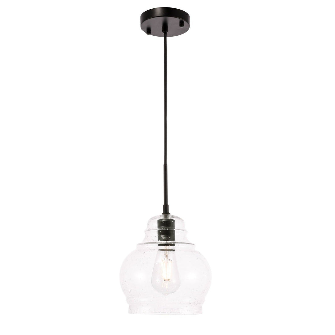 Elegant Pierce LD6198BK Pendant Light - Black And Clear Seeded Glass