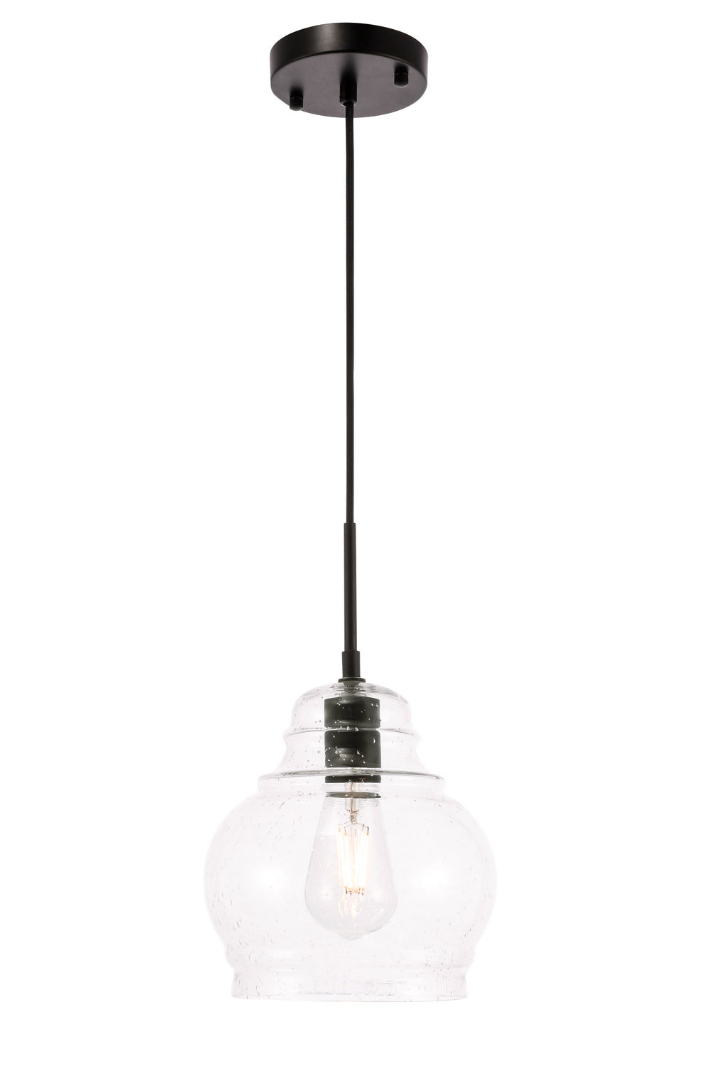 Elegant Pierce LD6198BK Pendant Light - Black And Clear Seeded Glass