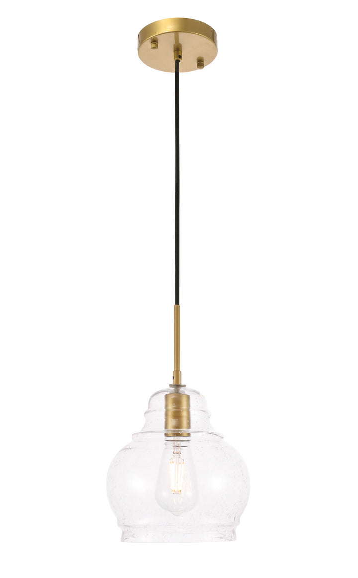 Elegant Pierce LD6200BR Pendant Light - Brass And Clear Seeded Glass