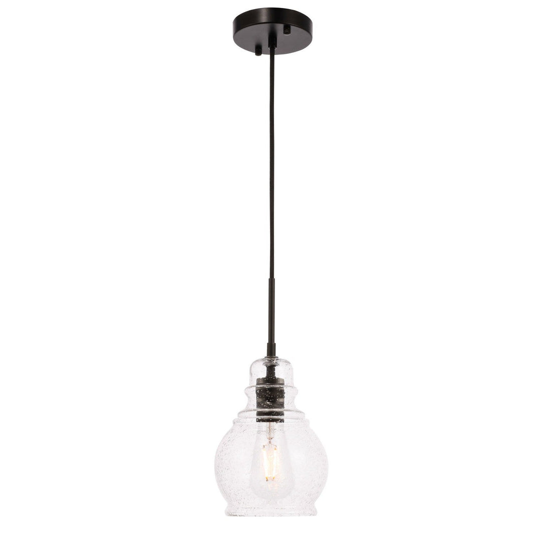 Elegant Pierce LD6201BK Pendant Light - Black And Clear Seeded Glass