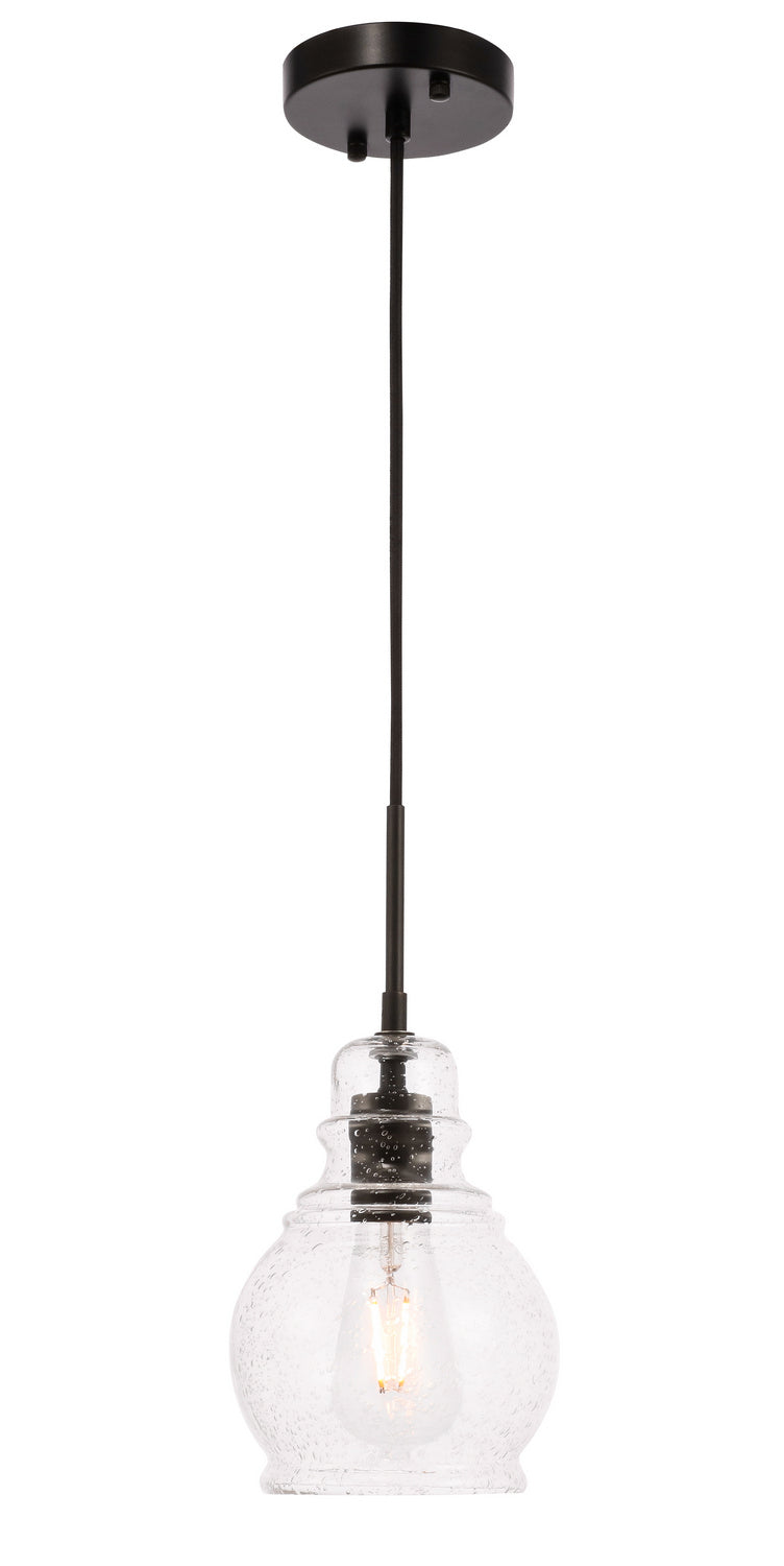 Elegant Pierce LD6201BK Pendant Light - Black And Clear Seeded Glass