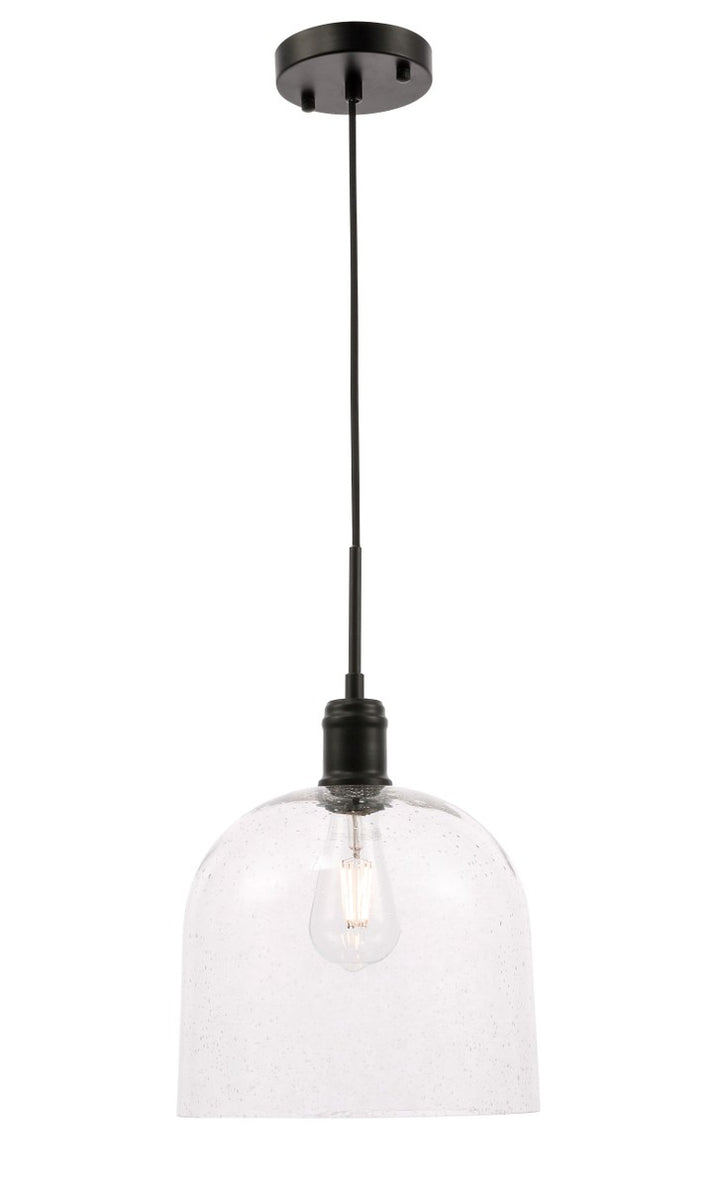 Elegant Gabe LD6213BK Pendant Light - Black And Clear Seeded Glass