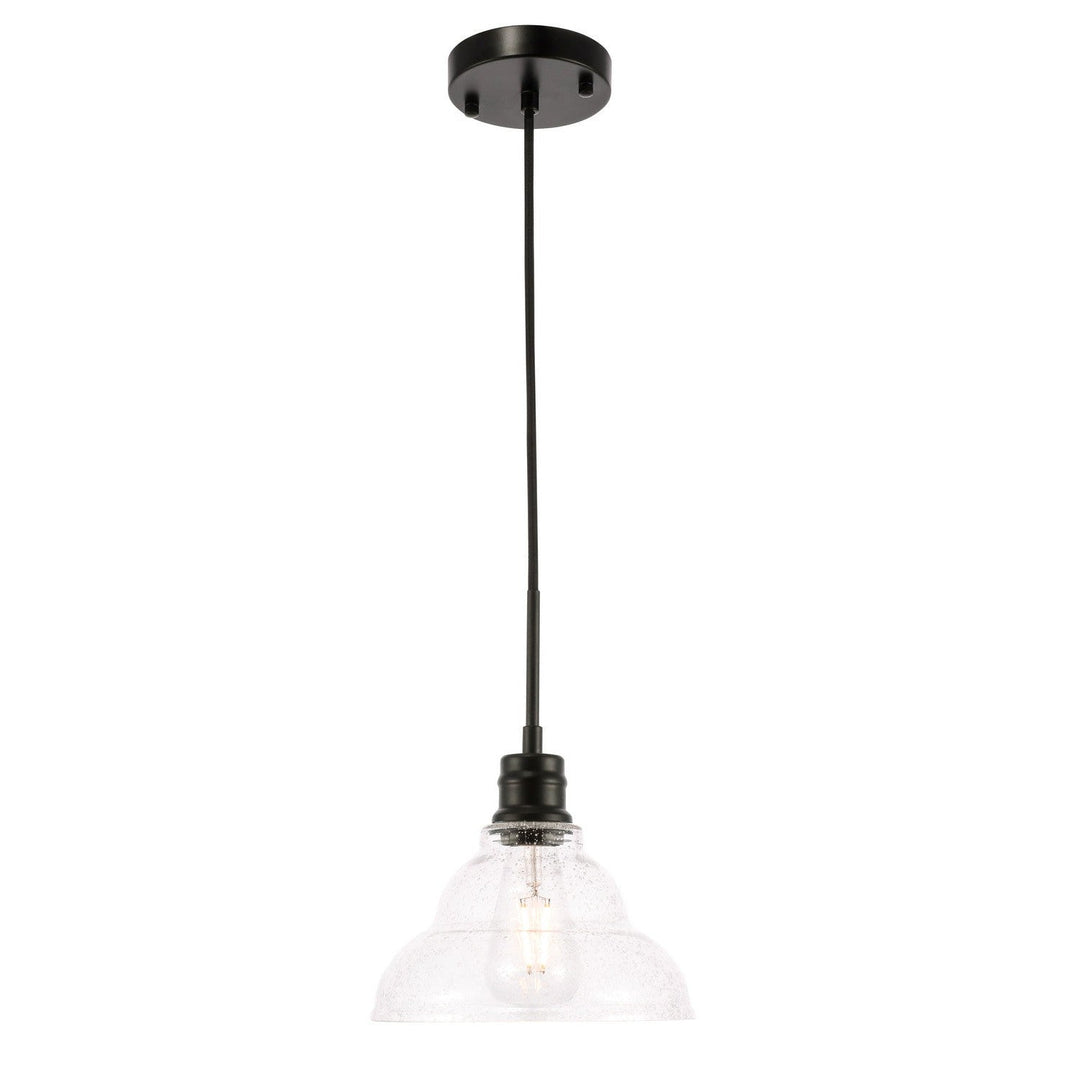 Elegant Gil LD6216BK Pendant Light - Black And Clear Seeded Glass