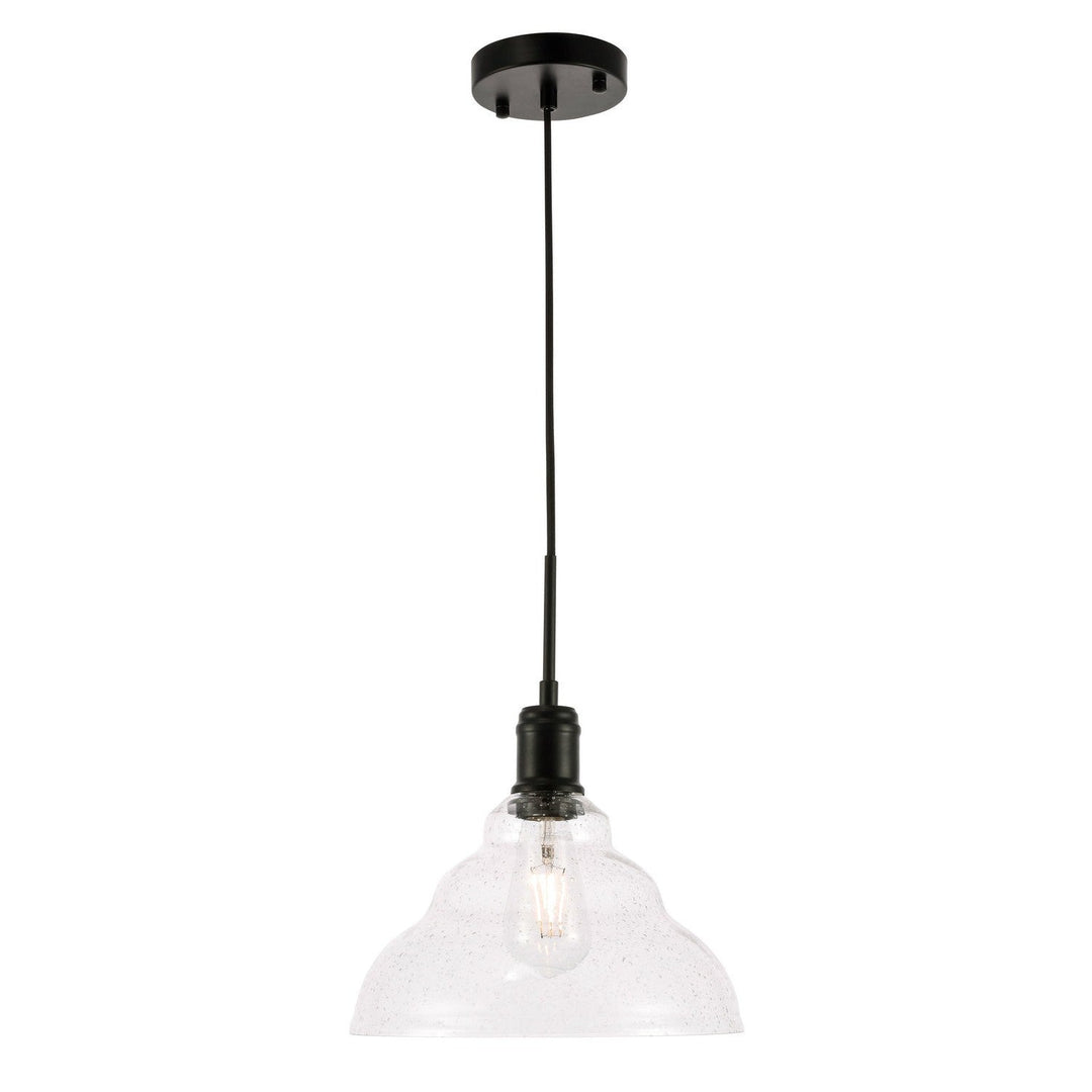 Elegant Gil LD6219BK Pendant Light - Black And Clear Seeded Glass