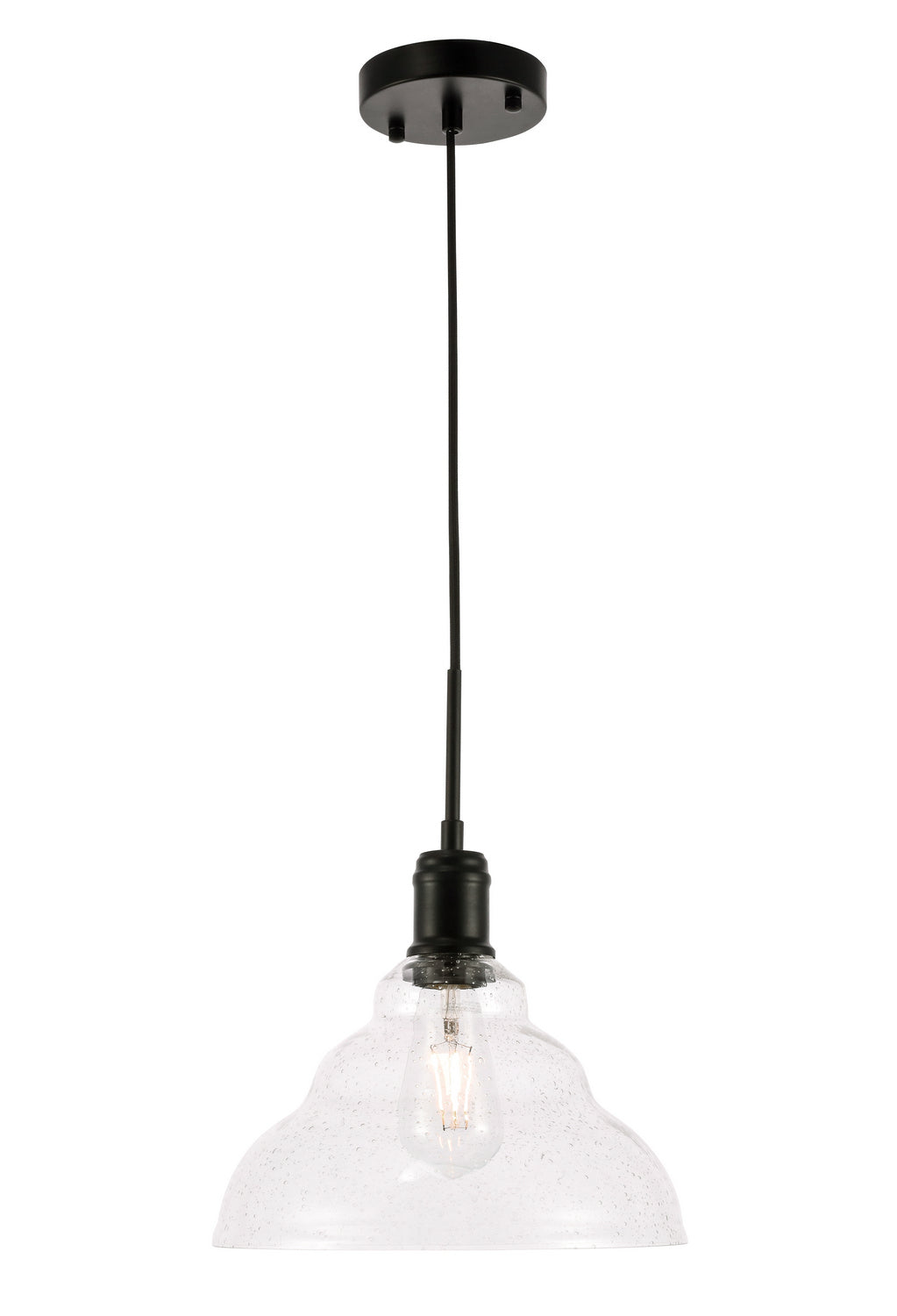 Elegant Gil LD6219BK Pendant Light - Black And Clear Seeded Glass