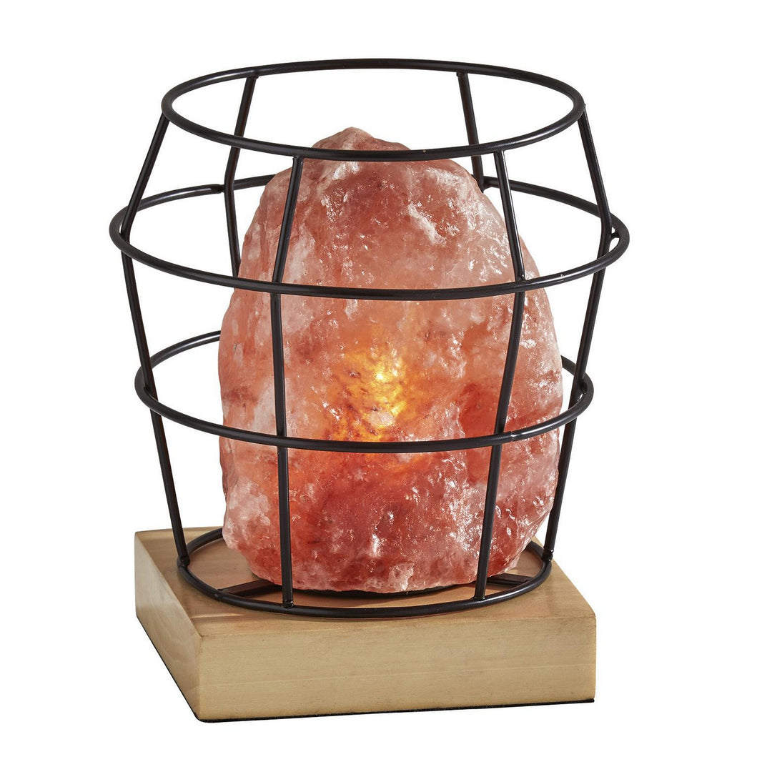 Adesso Home SL1147-12  Faith Lamp Black, Pink Himalayan Salt Rock & Natural Wood