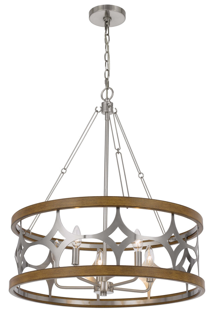 Cal Abingdon FX-3768-5 Chandelier Light - Brushed Steel/Oak