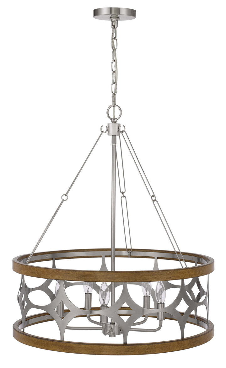 Cal Abingdon FX-3768-5 Chandelier Light - Brushed Steel/Oak