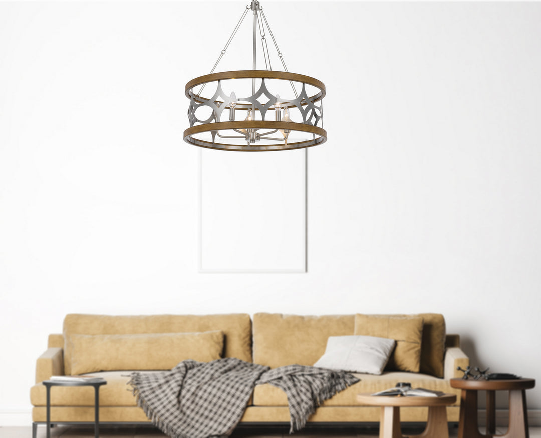 Cal Abingdon FX-3768-5 Chandelier Light - Brushed Steel/Oak