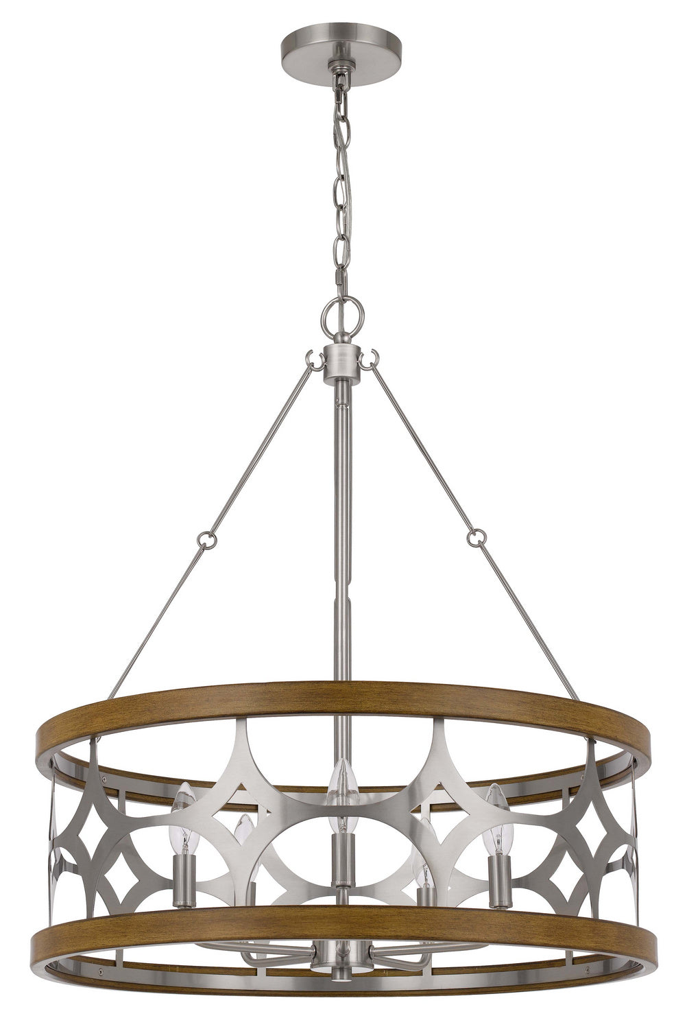 Cal Abingdon FX-3768-5 Chandelier Light - Brushed Steel/Oak