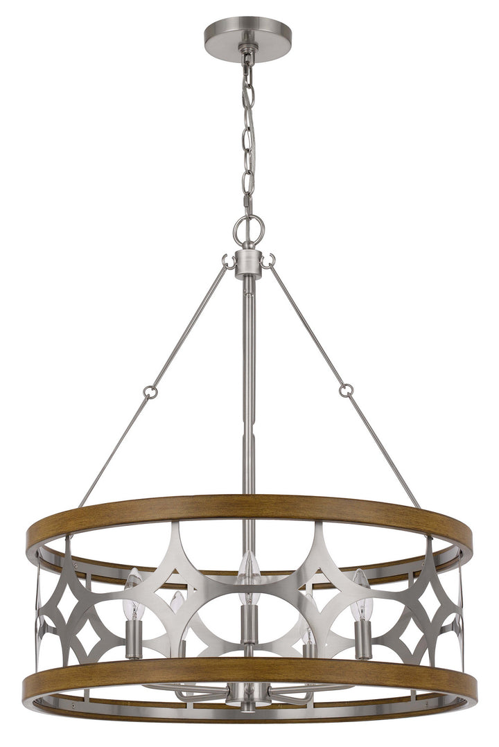 Cal Abingdon FX-3768-5 Chandelier Light - Brushed Steel/Oak