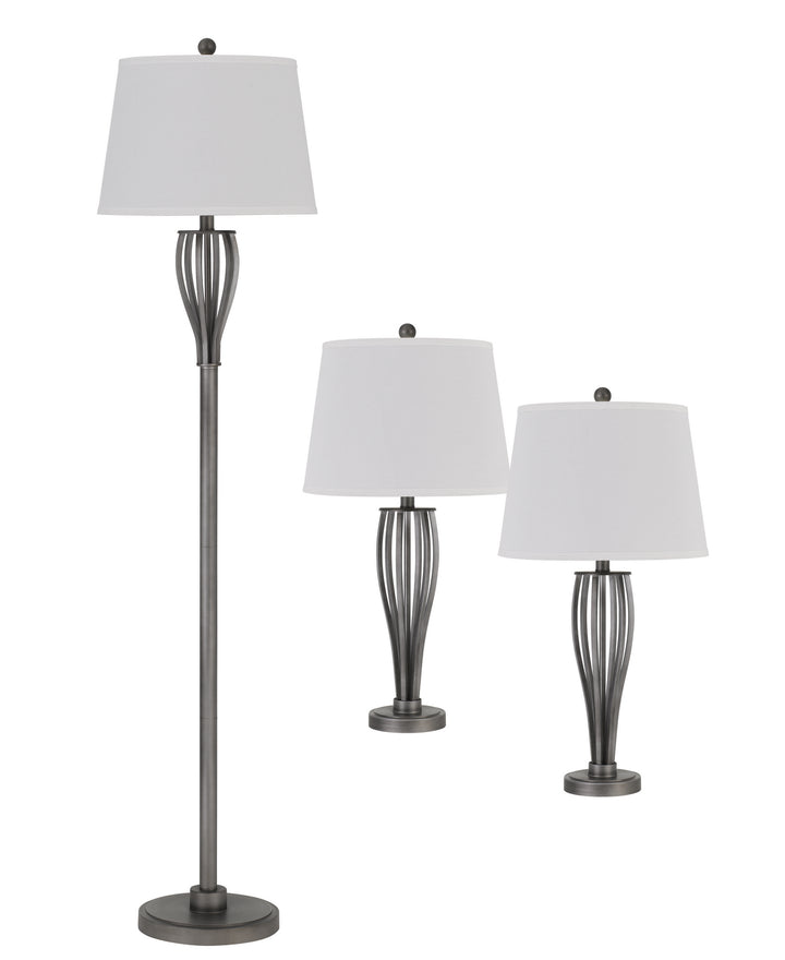 Cal Lighting BO-2961-3 3 Pc Package Table And Floor Lamp Lamp Pewter, Nickel, Silver