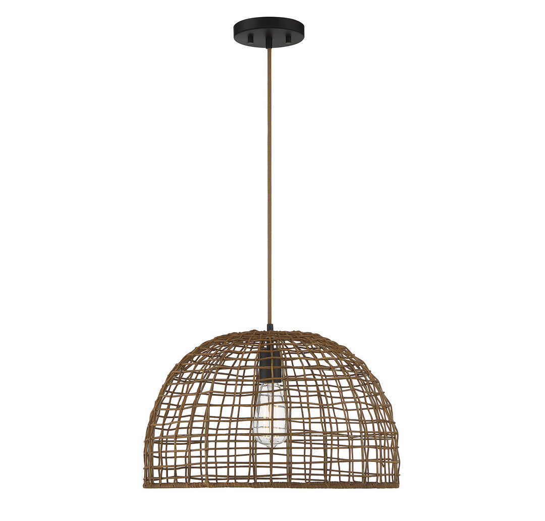 Meridian M70105DR Pendant Light - Dark Rattan with a Dark Brown Socket