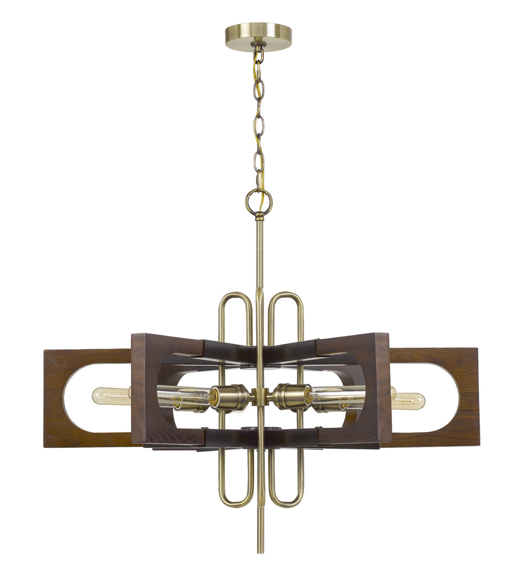 Cal Sneek FX-3728-6 Chandelier Light - Antique Brass/Wood