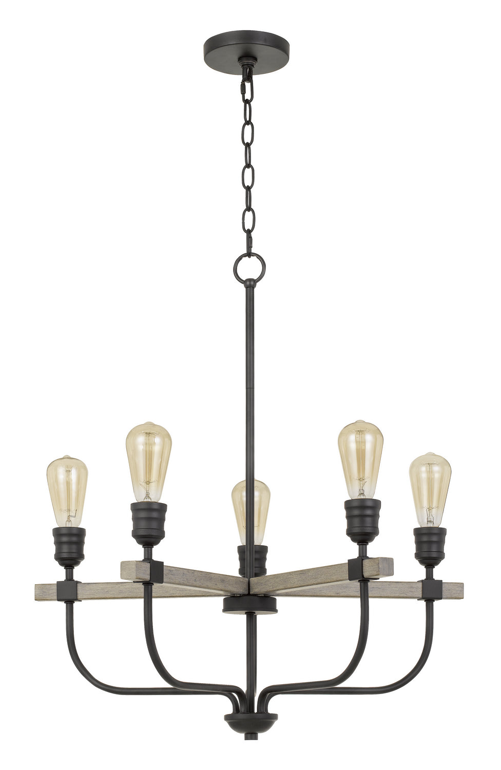 Cal Sion FX-3734-5 Chandelier Light - Natural Wood/Iron