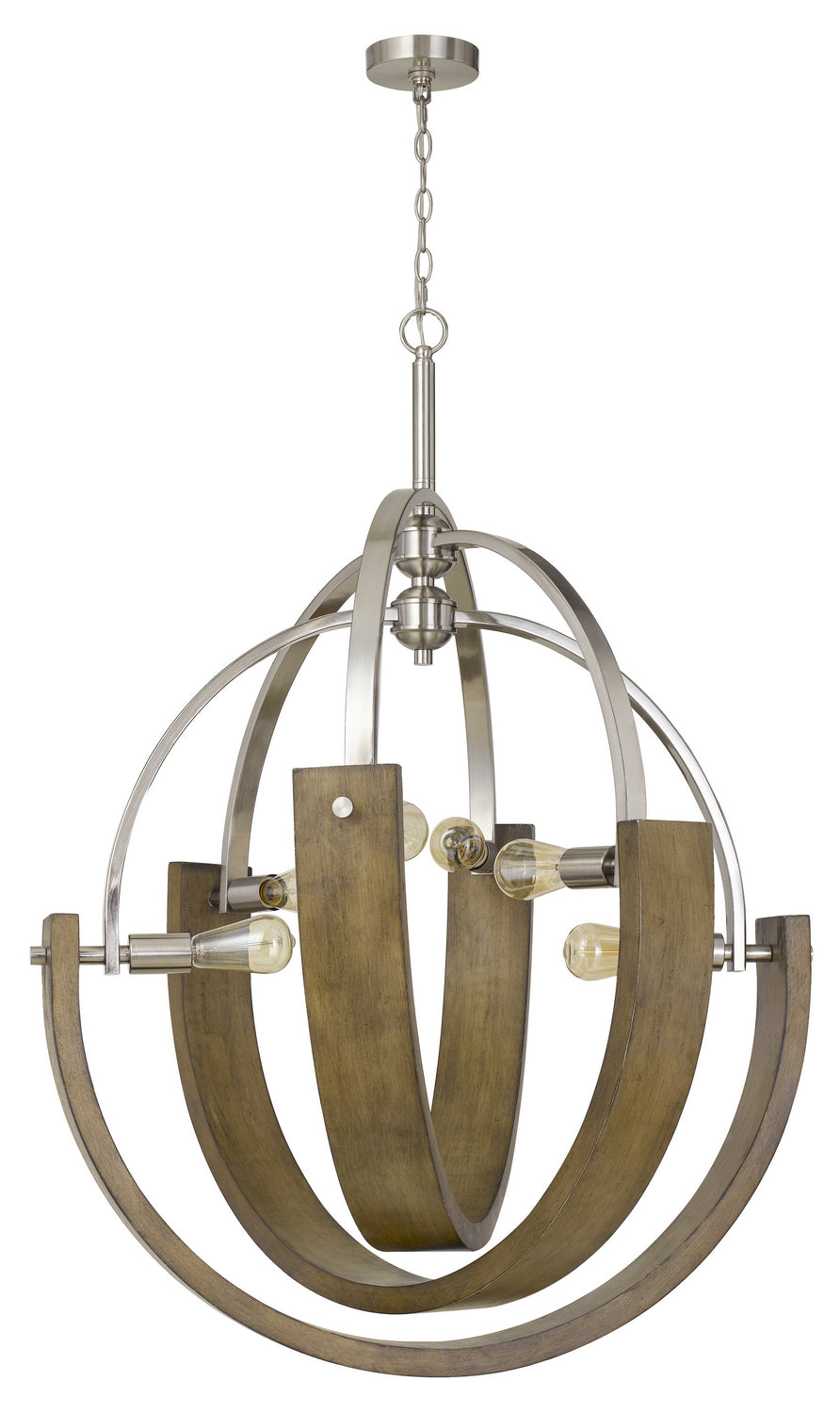 Cal Rauma FX-3741-6 Chandelier Light - Wood/Brushed Steel