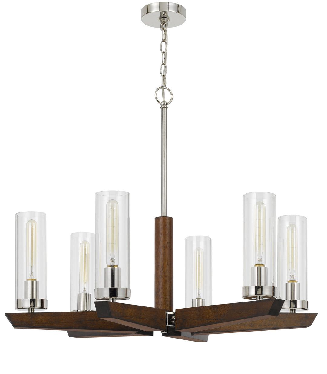 Cal Ercolano FX-3756-6 Chandelier Light - Wood/Brushed Steel