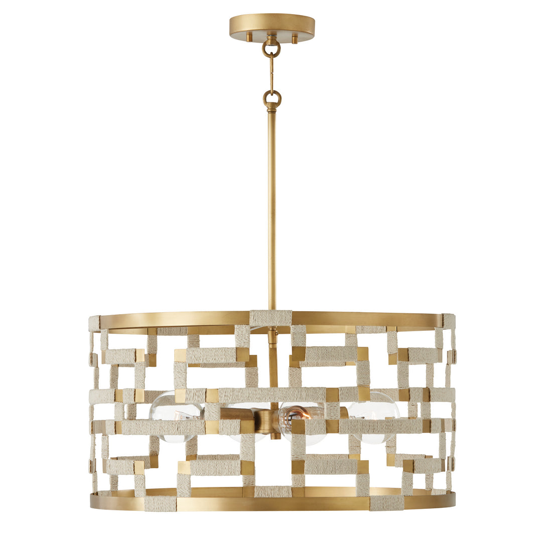 Capital Hala 341041NL Pendant Light - Bleached Natural Jute and Patinaed Brass