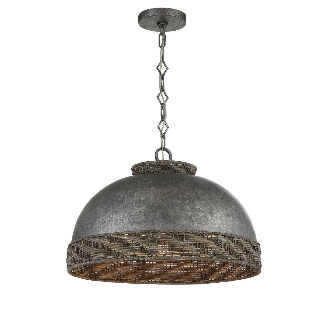 Savoy House Tripoli 7-748-3-179 Pendant Light - Mottled Zinc with Gray Rattan