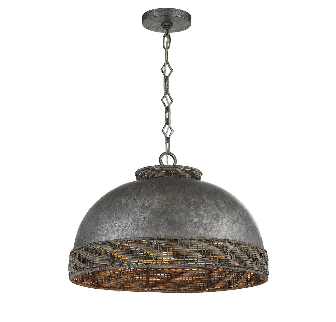 Savoy House Tripoli 7-748-3-179 Pendant Light - Mottled Zinc with Gray Rattan