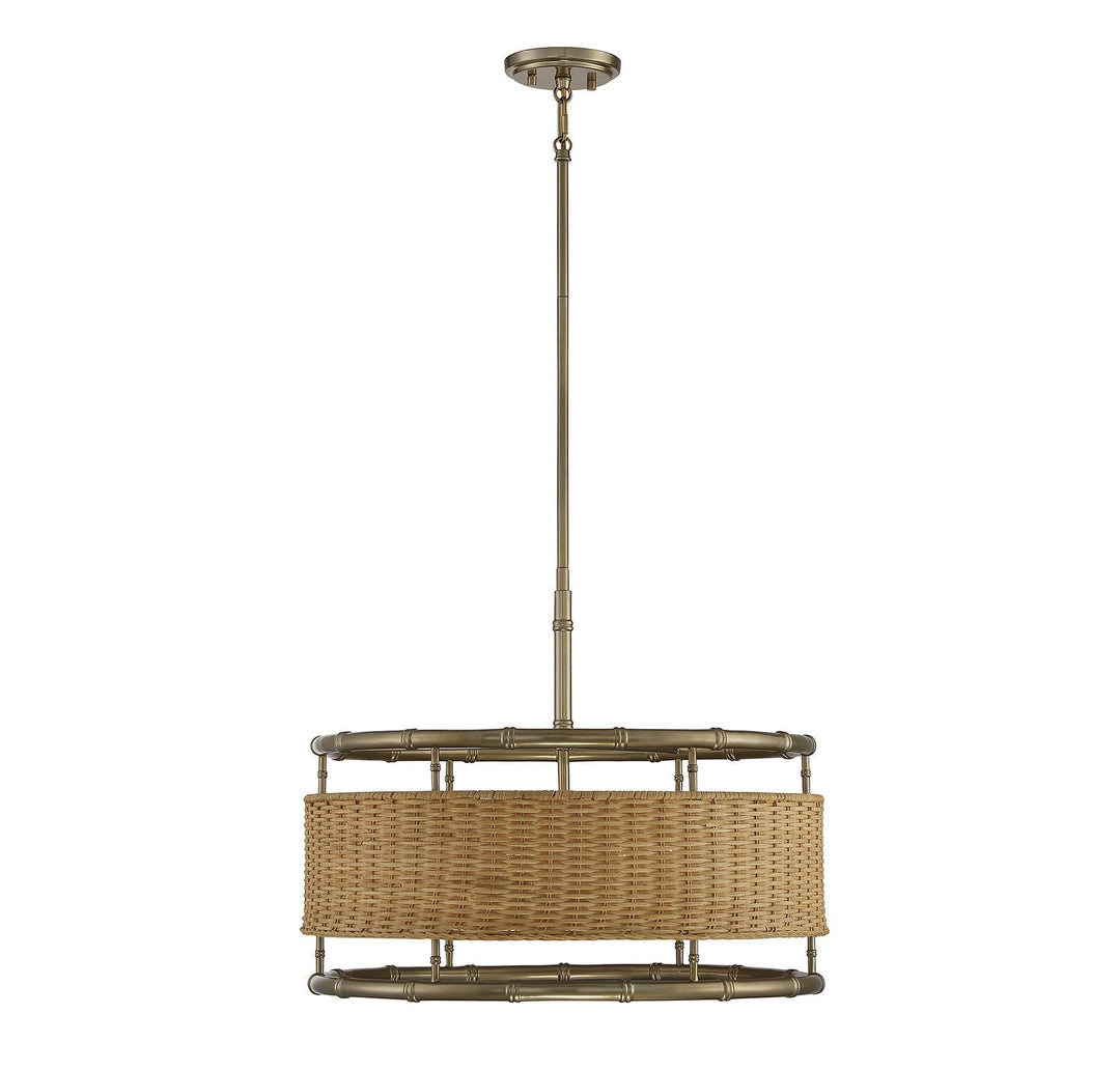 Savoy House Arcadia 7-7771-6-177 Pendant Light - Burnished Brass with Natural Rattan